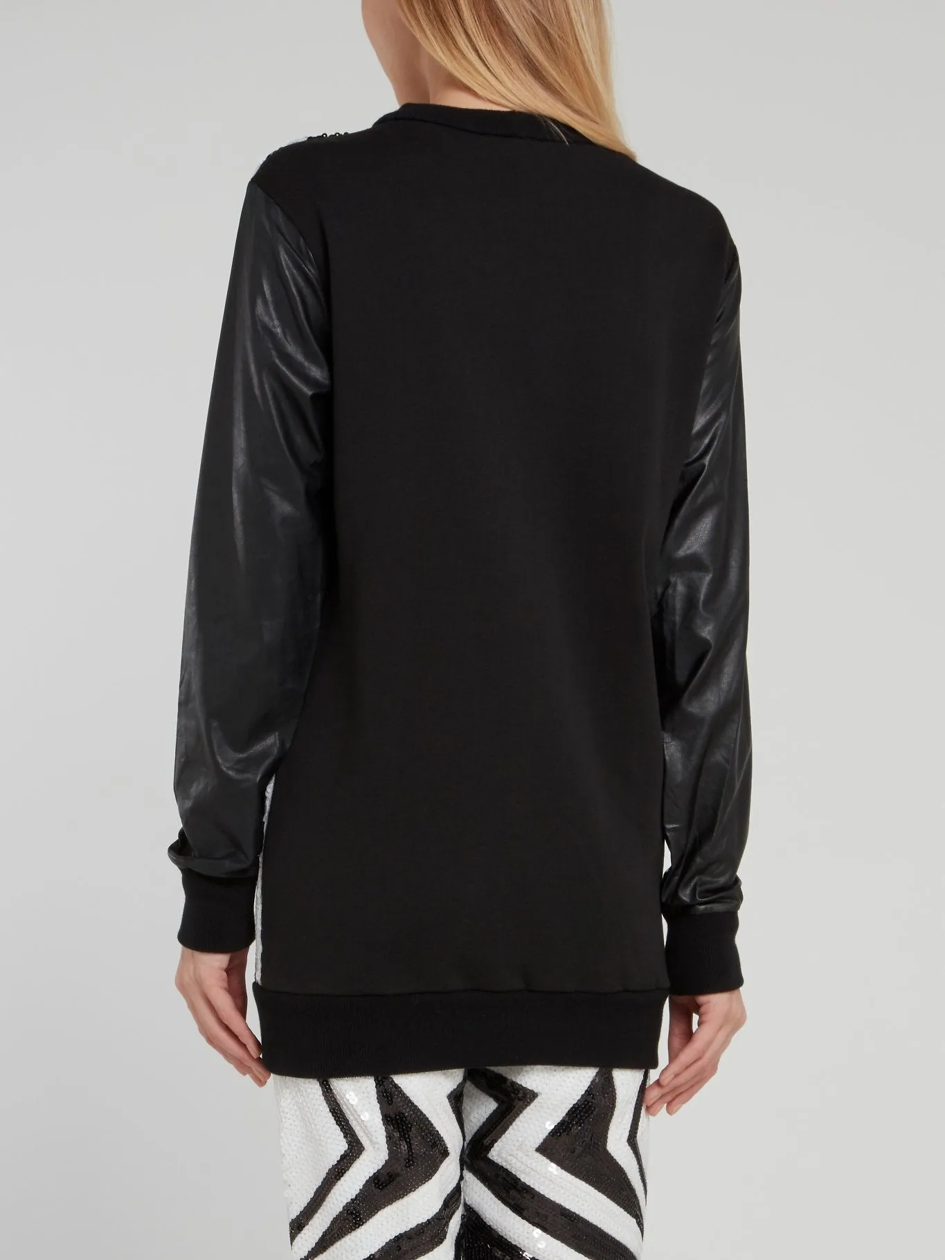 Sequin Embellished Lace Panel Sweatshirt