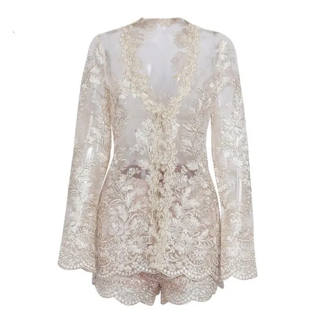 Sequin Lace  Mesh 2 piece Playsuit
