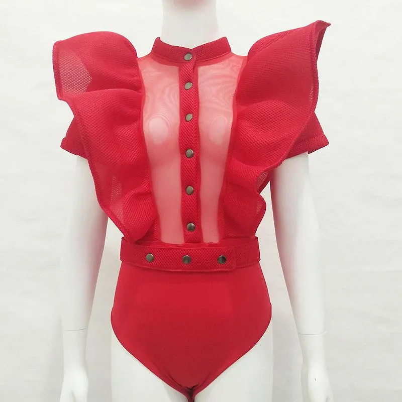 Sexy Lotus Leaf Sleeve Mesh Rompers