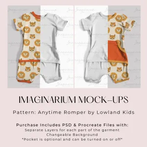 Short Sleeve and Shorts Anytime Romper Mock Up,  Realistic Mockup for Photoshop and Procreate