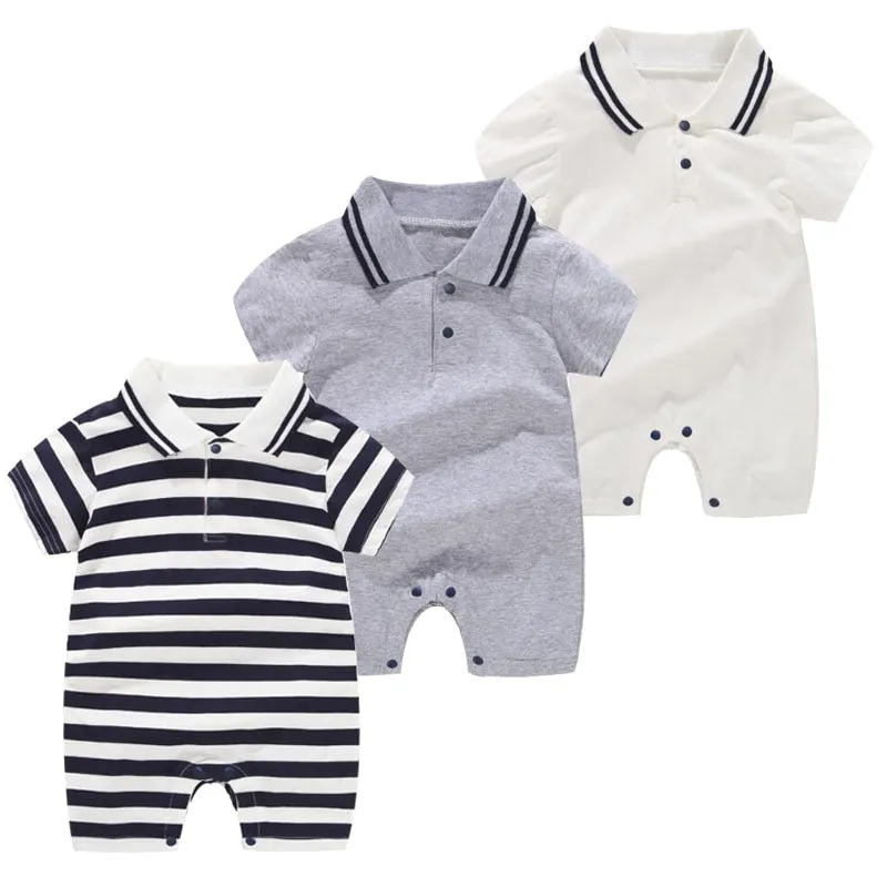 Short Sleeve Baby Romper Black White