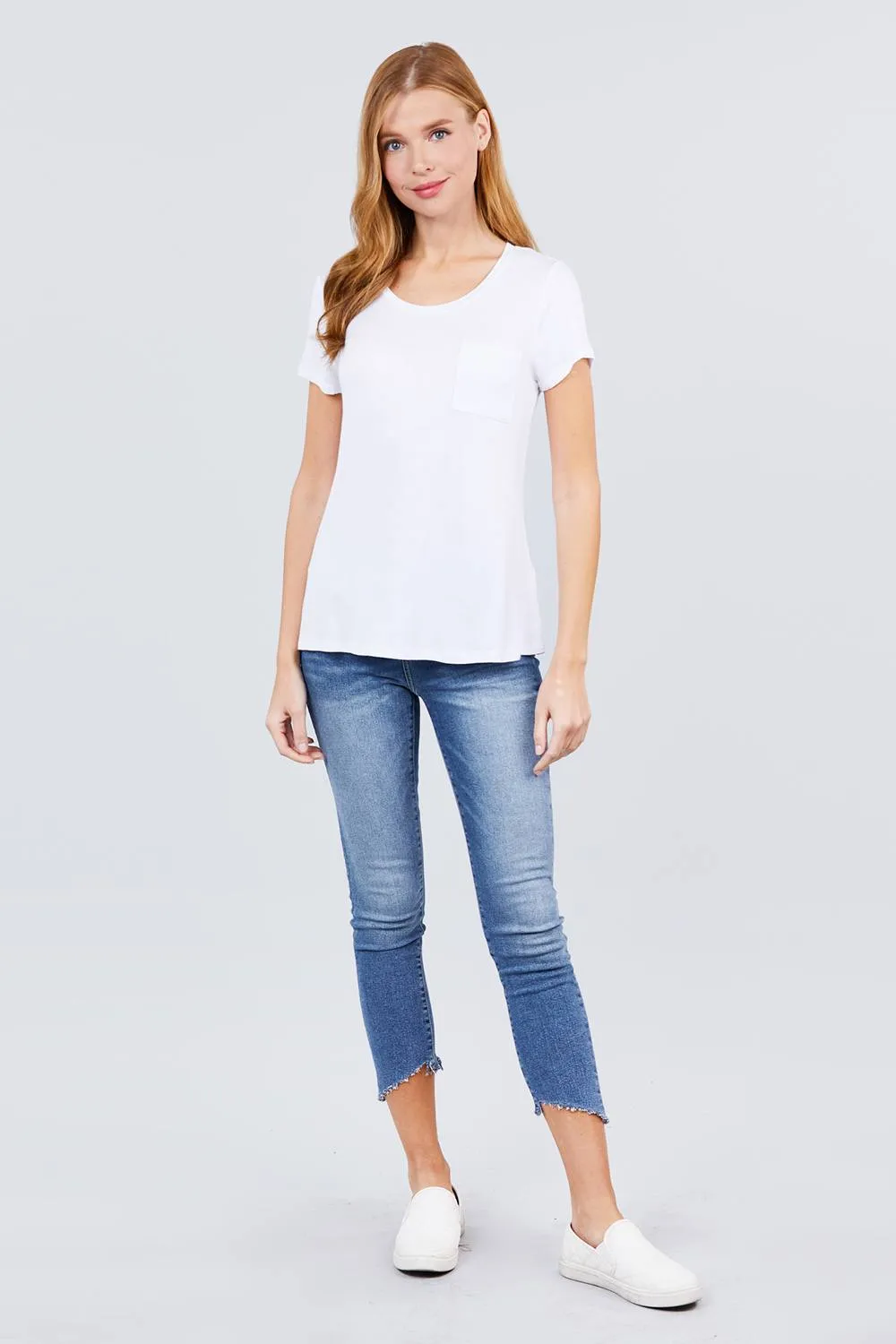 Short Sleeve Scoop Neck Top With Pocket