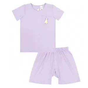 Short Sleeve Shirt   Shorts Lilac Set
