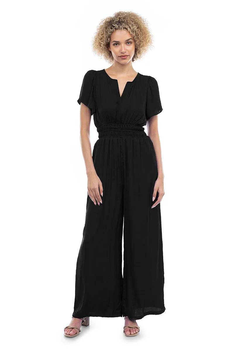 Short Sleeve Wide Leg Flowy Jumpsuit