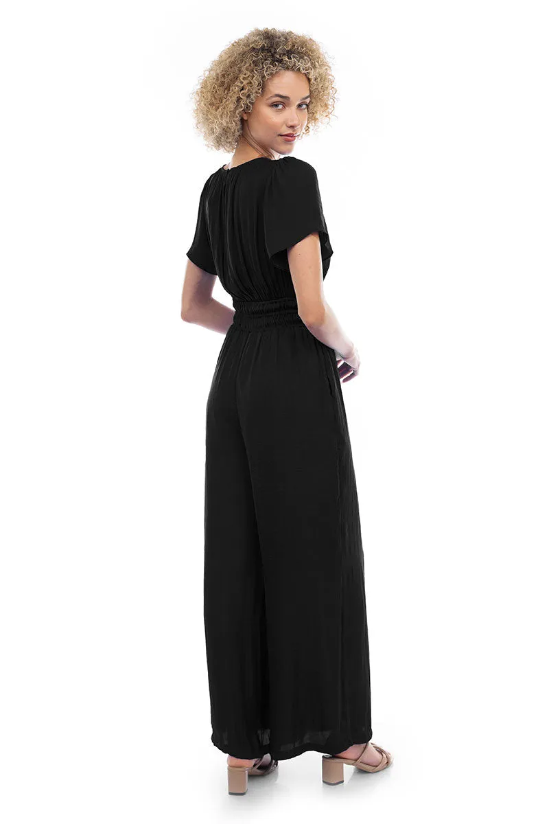 Short Sleeve Wide Leg Flowy Jumpsuit