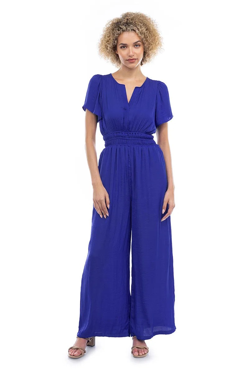 Short Sleeve Wide Leg Flowy Jumpsuit