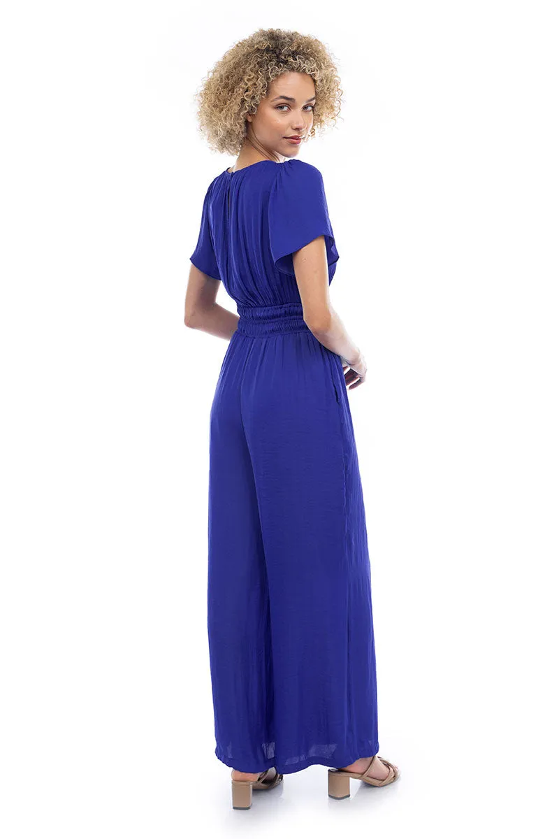Short Sleeve Wide Leg Flowy Jumpsuit