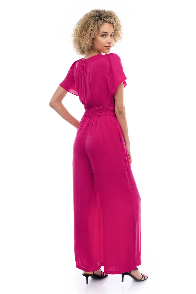 Short Sleeve Wide Leg Flowy Jumpsuit