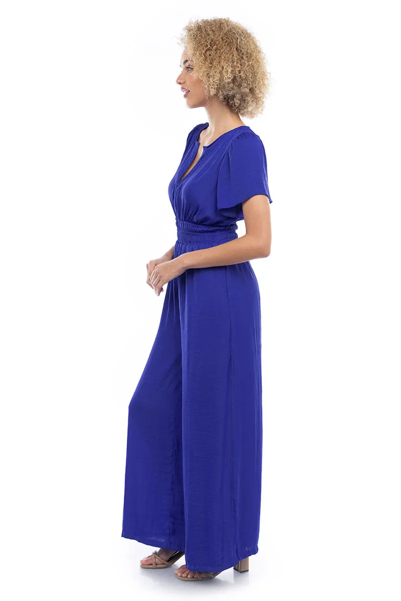 Short Sleeve Wide Leg Flowy Jumpsuit