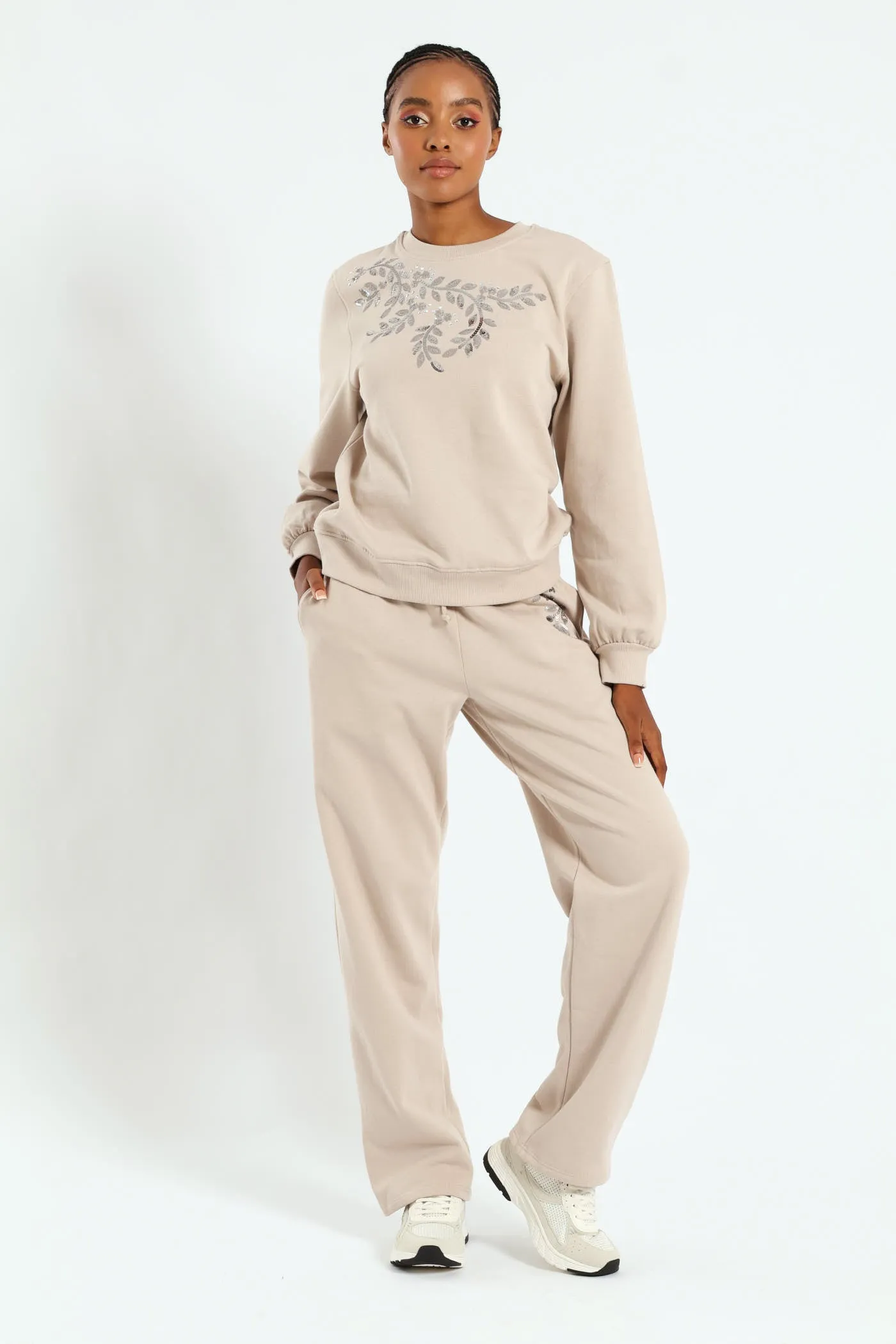 Shoulder Bead Detail Pullover - Bone