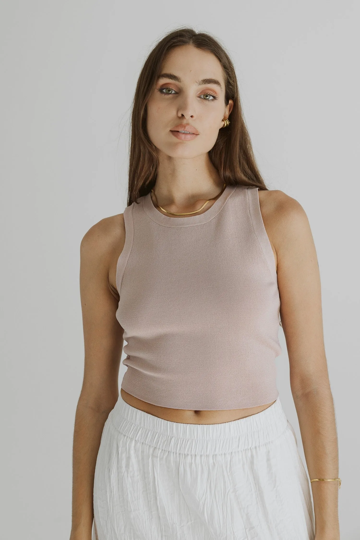 Simone Ribbed Scoop Neck Crop Top - Blush