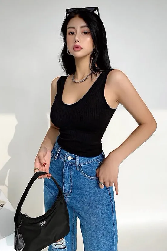 Simple Knitwear Top Strap Vest