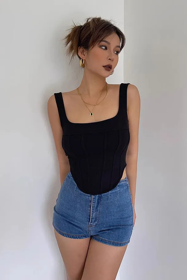 Sleeveless Scoop Neck Asymmetrical Hem Tank Tops Fitted Cami Tee Shirts
