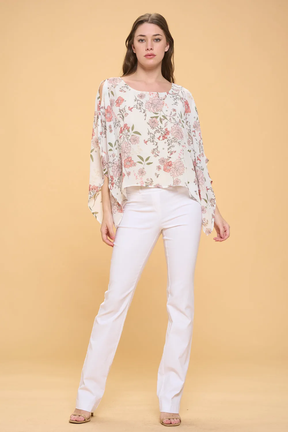 SLIT ANGEL SCOOP NECK OVERLAY BLOUSE