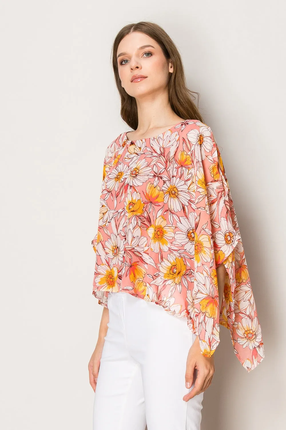 SLIT ANGEL SCOOP NECK OVERLAY BLOUSE