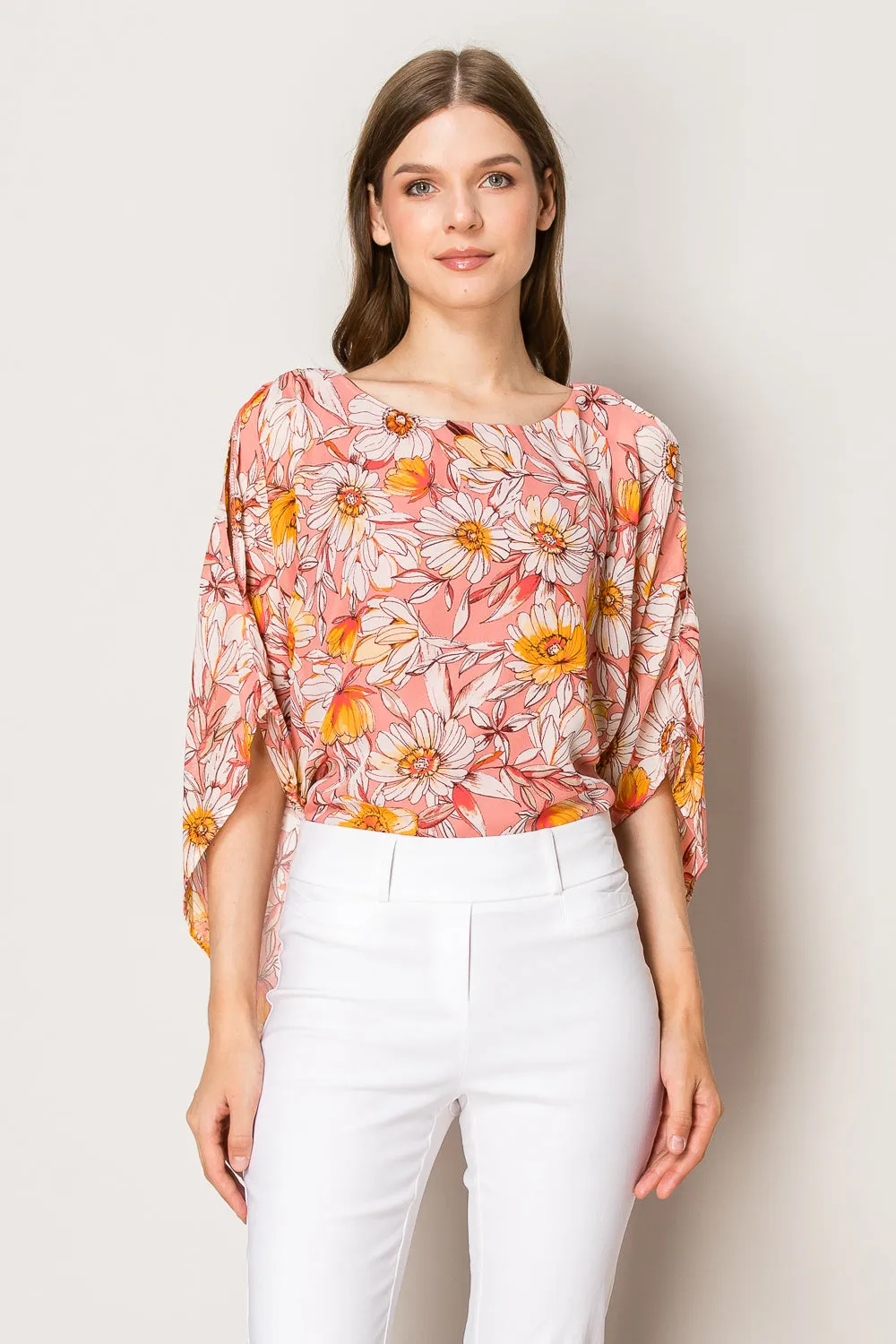SLIT ANGEL SCOOP NECK OVERLAY BLOUSE