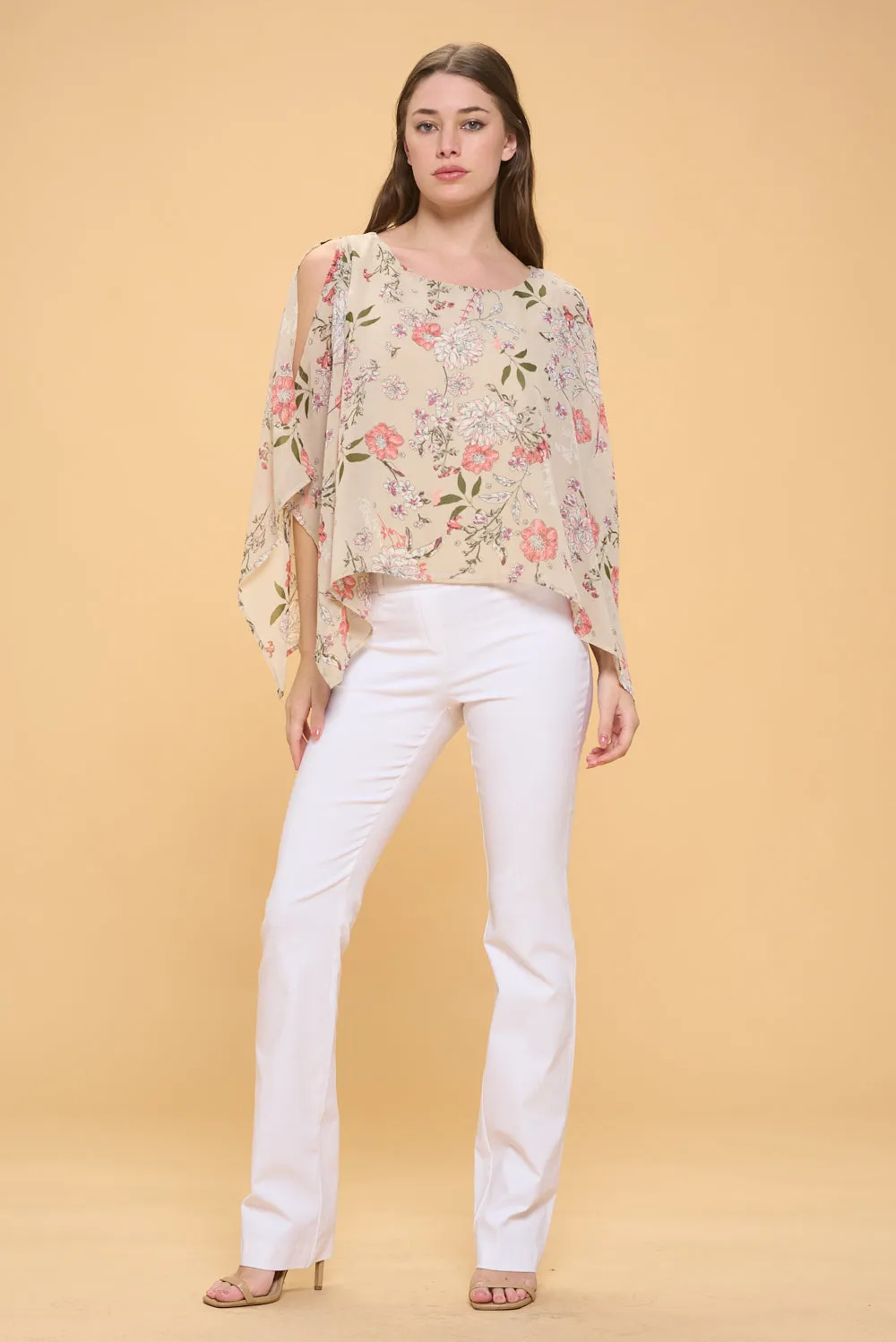 SLIT ANGEL SCOOP NECK OVERLAY BLOUSE