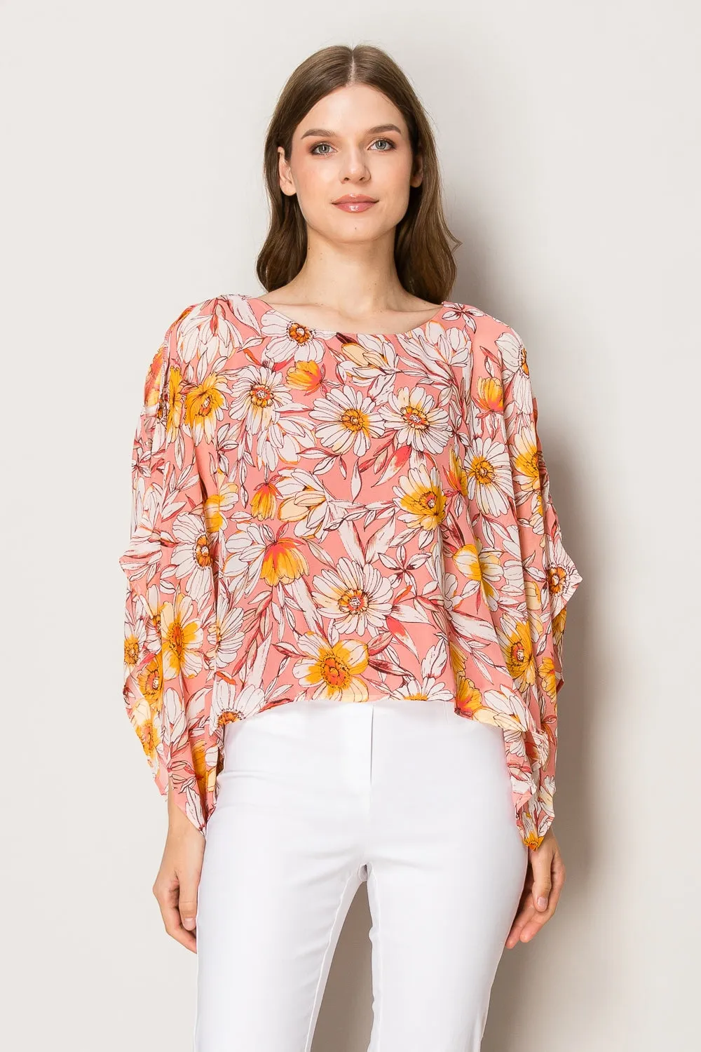 SLIT ANGEL SCOOP NECK OVERLAY BLOUSE