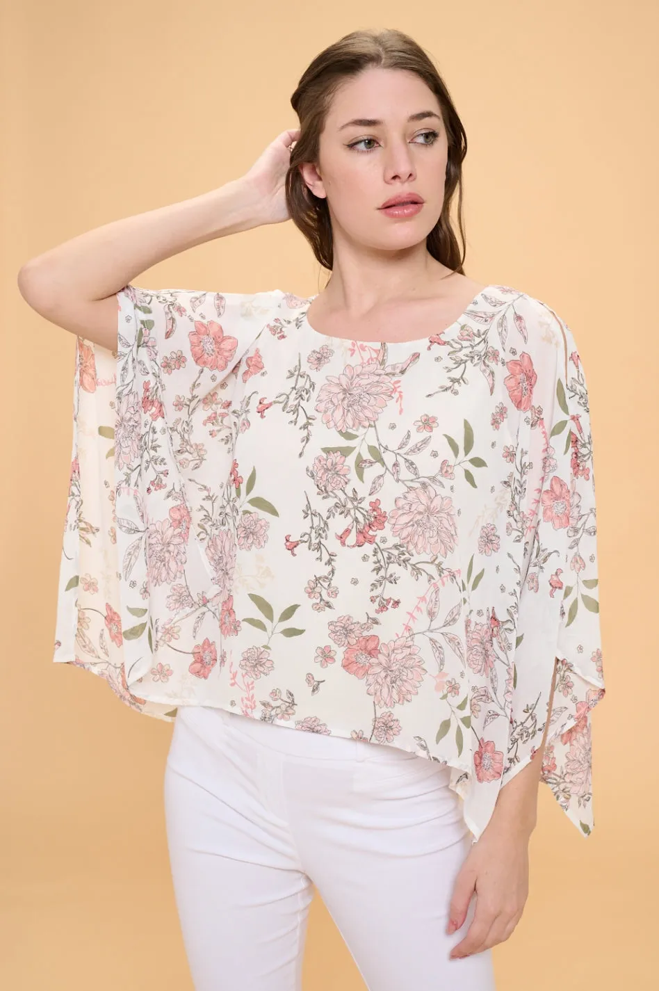 SLIT ANGEL SCOOP NECK OVERLAY BLOUSE