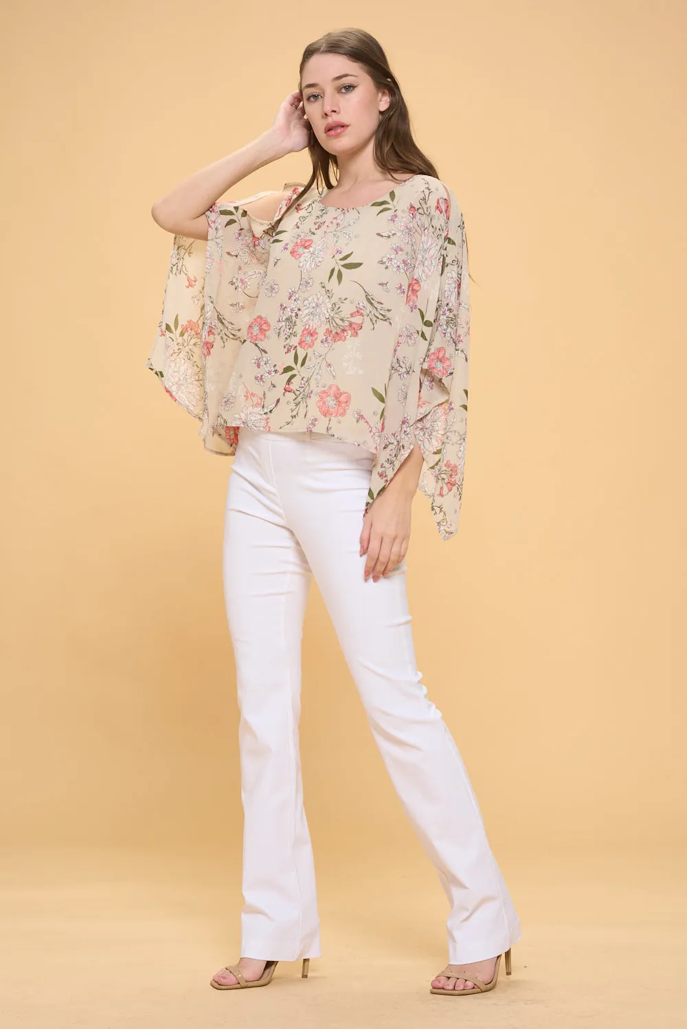 SLIT ANGEL SCOOP NECK OVERLAY BLOUSE