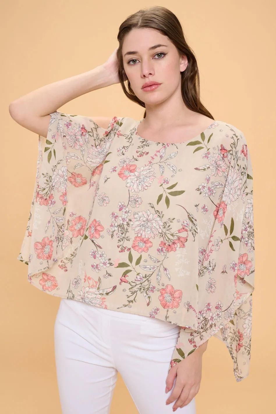SLIT ANGEL SCOOP NECK OVERLAY BLOUSE