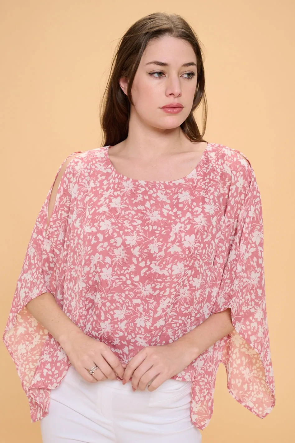 SLIT ANGEL SCOOP NECK OVERLAY BLOUSE