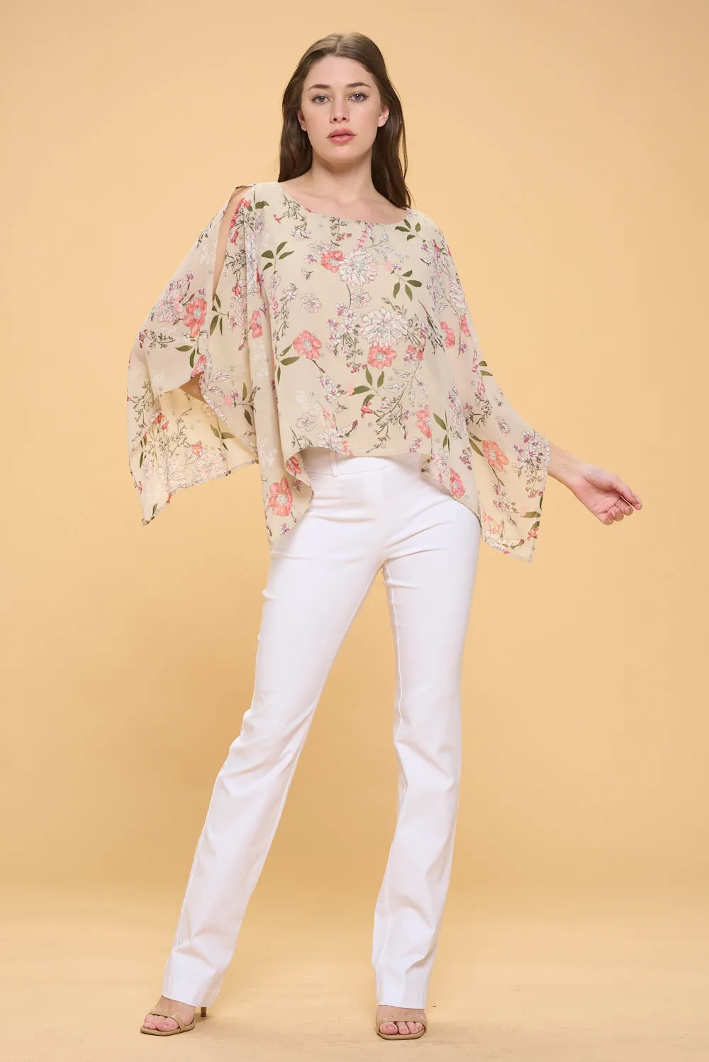 SLIT ANGEL SCOOP NECK OVERLAY BLOUSE