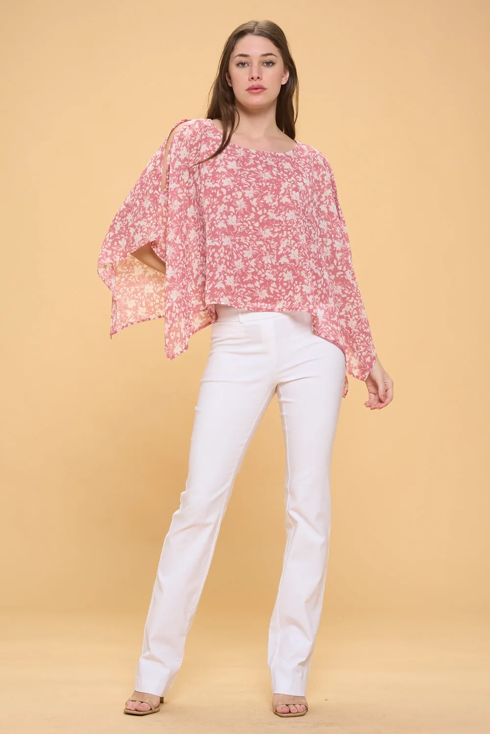 SLIT ANGEL SCOOP NECK OVERLAY BLOUSE