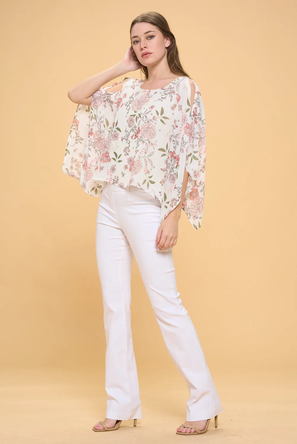 SLIT ANGEL SCOOP NECK OVERLAY BLOUSE