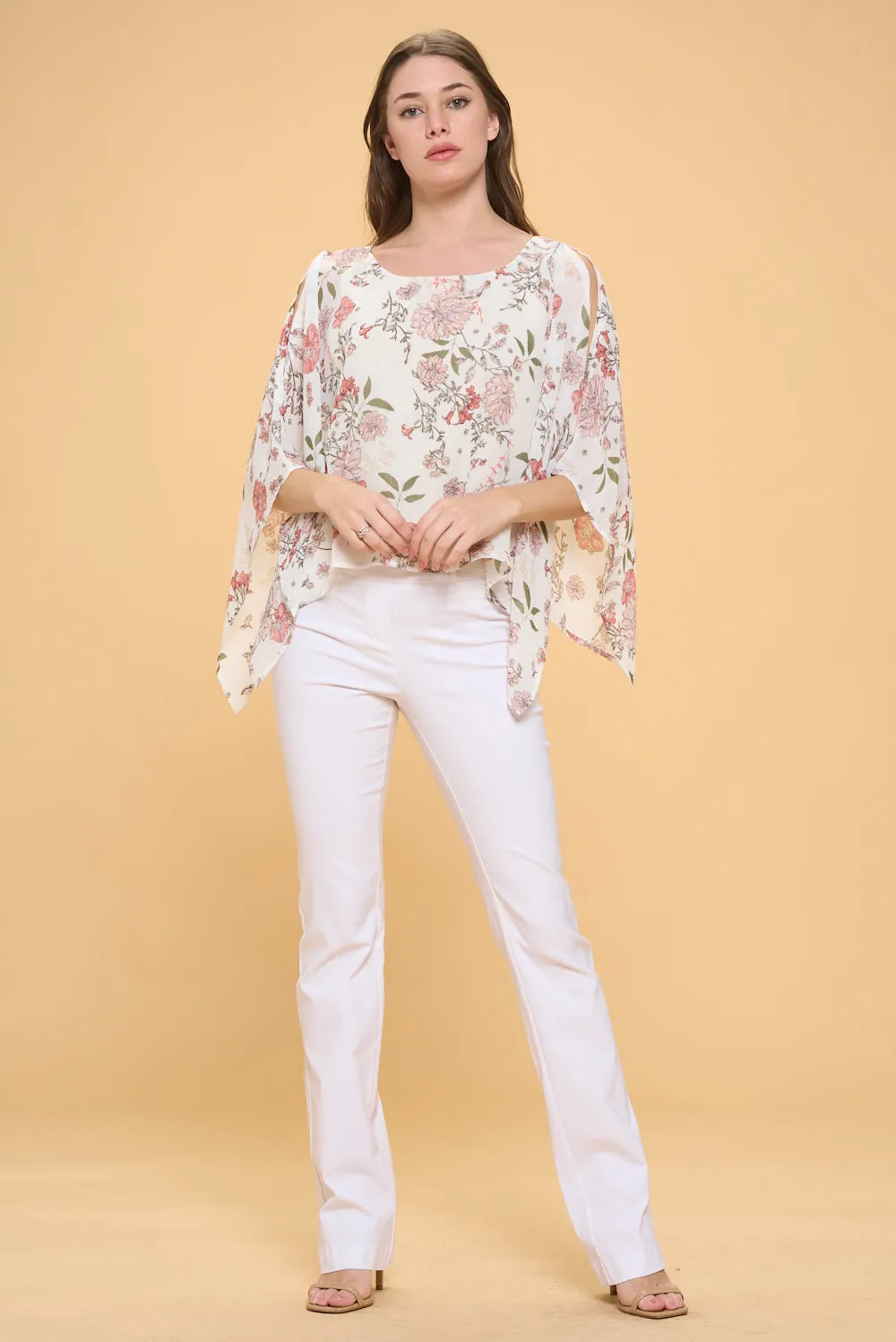 SLIT ANGEL SCOOP NECK OVERLAY BLOUSE