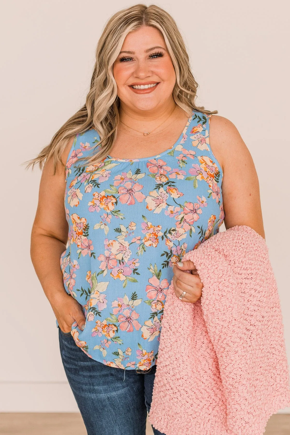 Smitten By You Floral Tank Top- Blue