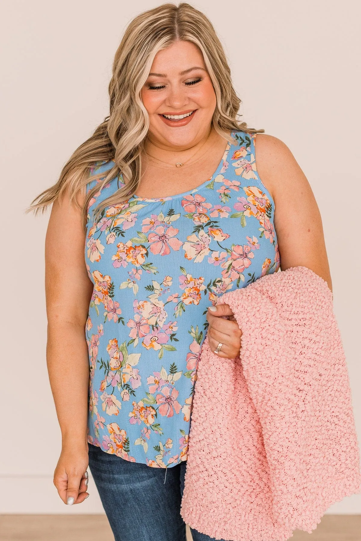 Smitten By You Floral Tank Top- Blue