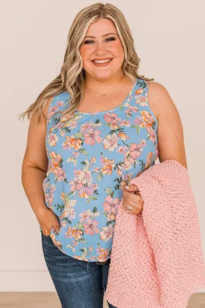 Smitten By You Floral Tank Top- Blue