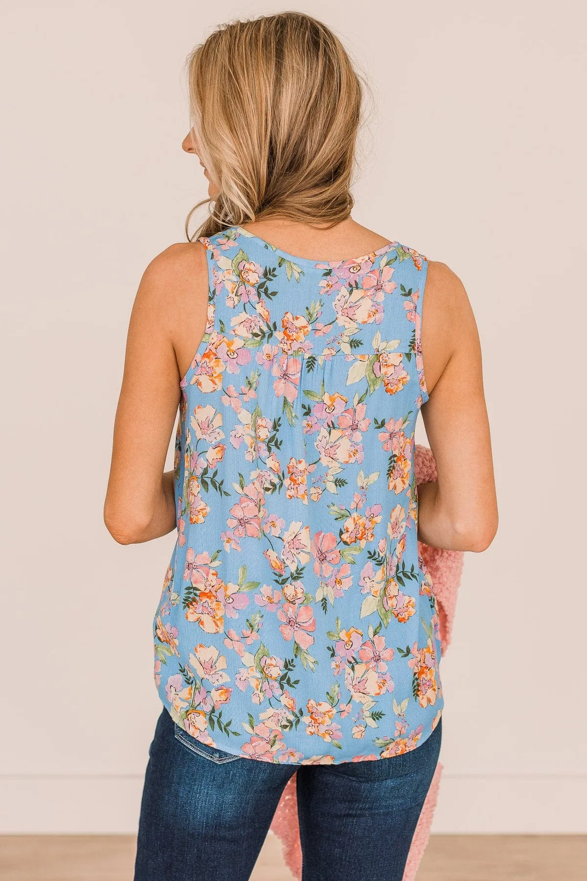 Smitten By You Floral Tank Top- Blue