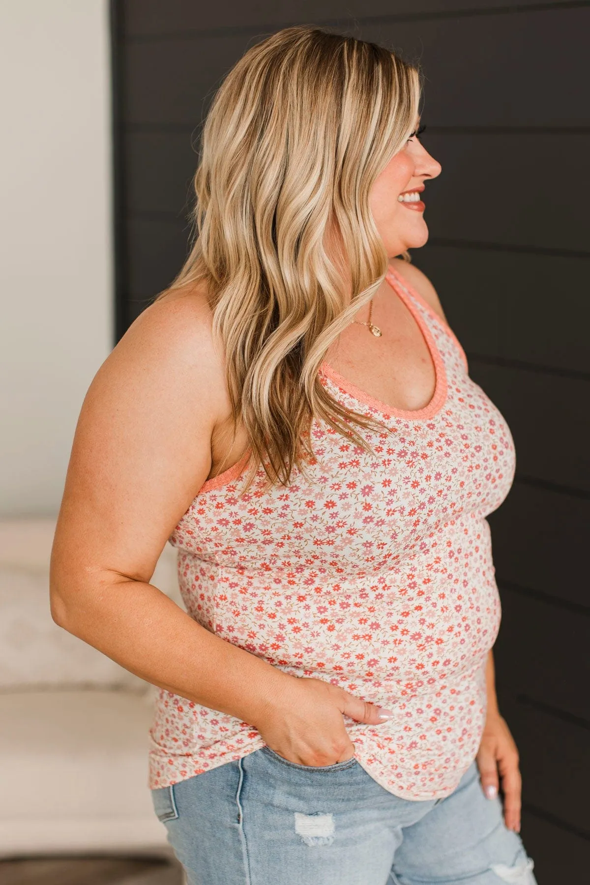 Someone I Love Floral Tank Top- Ivory & Peach