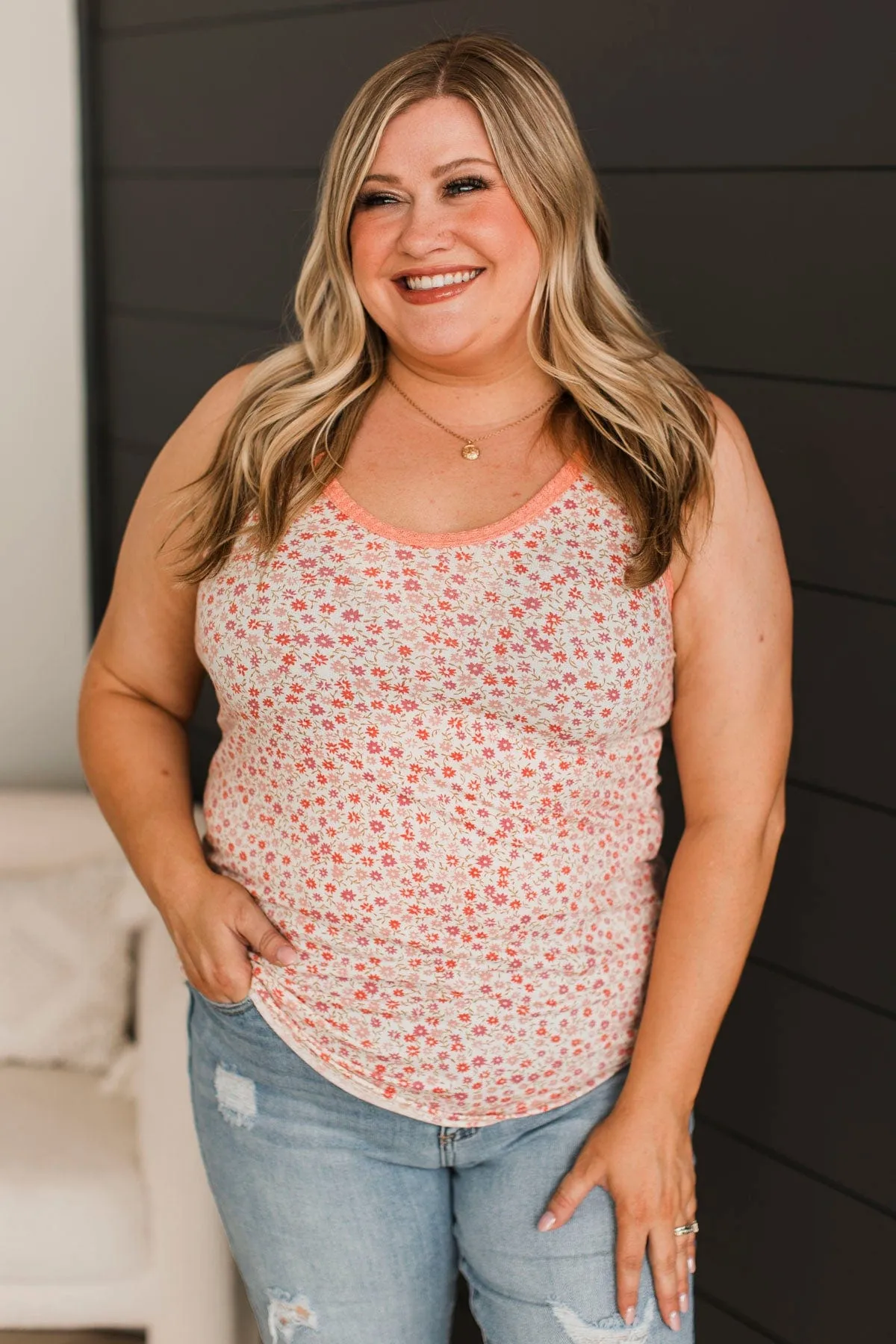 Someone I Love Floral Tank Top- Ivory & Peach