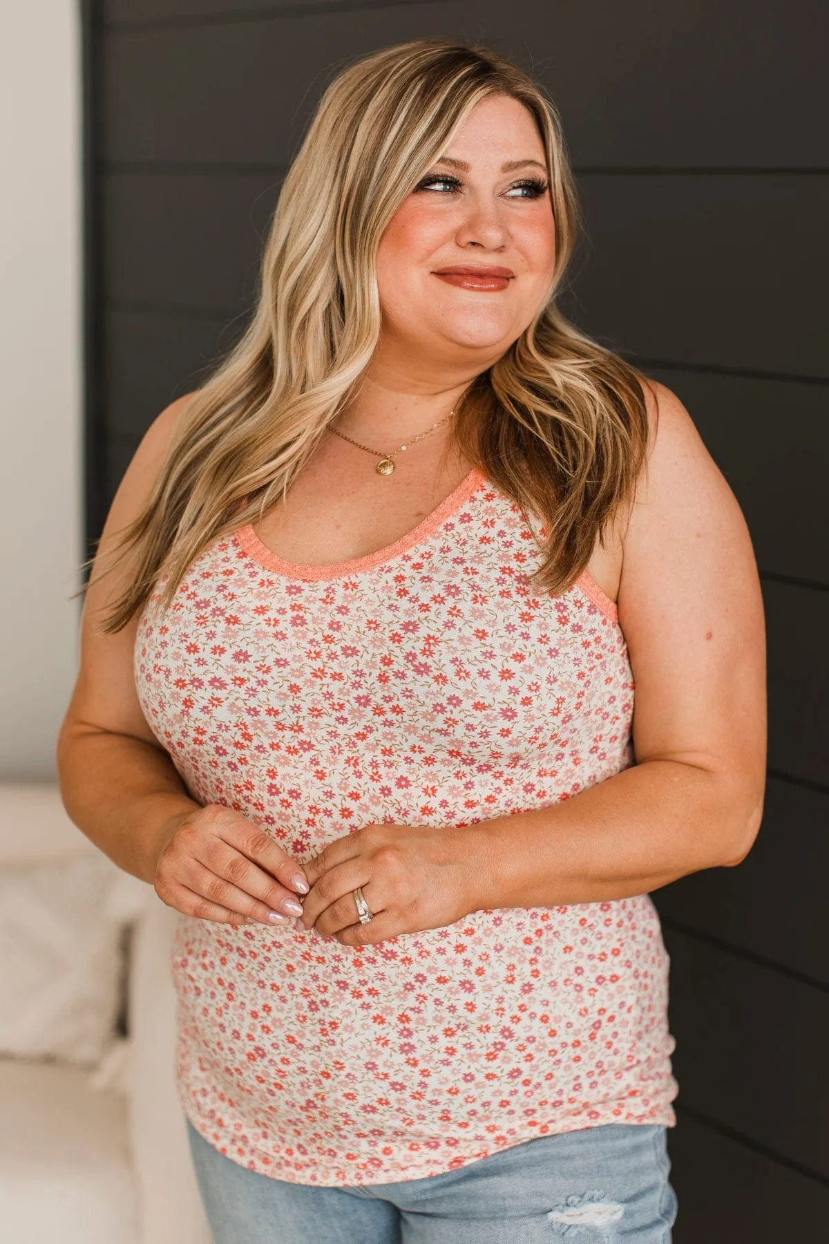 Someone I Love Floral Tank Top- Ivory & Peach