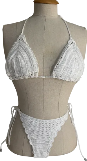South & Beach Jasmin X Sb Sunseeker Bikini Bottoms In White Crochet & Bikini Top In White Crochet UK 10