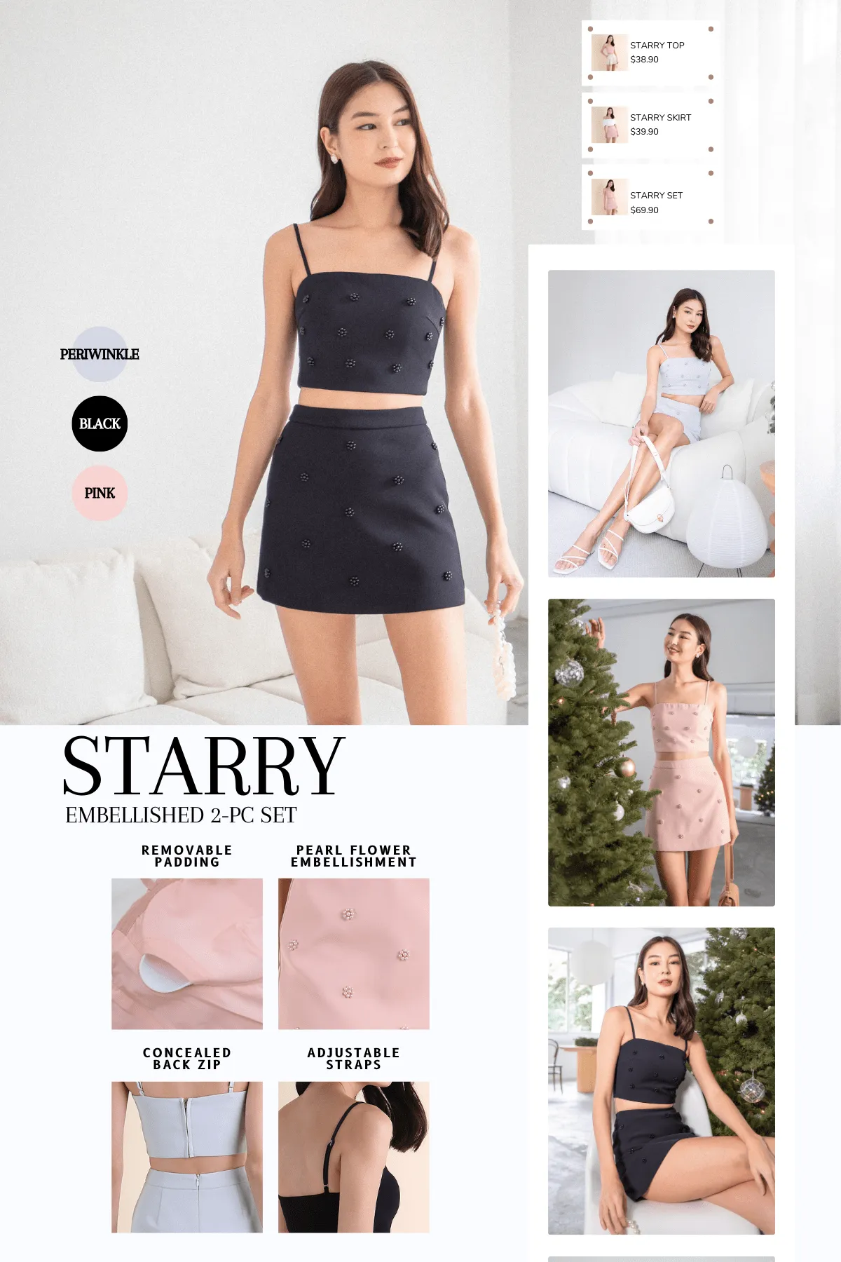 STARRY EMBELLISHED TOP IN BLACK