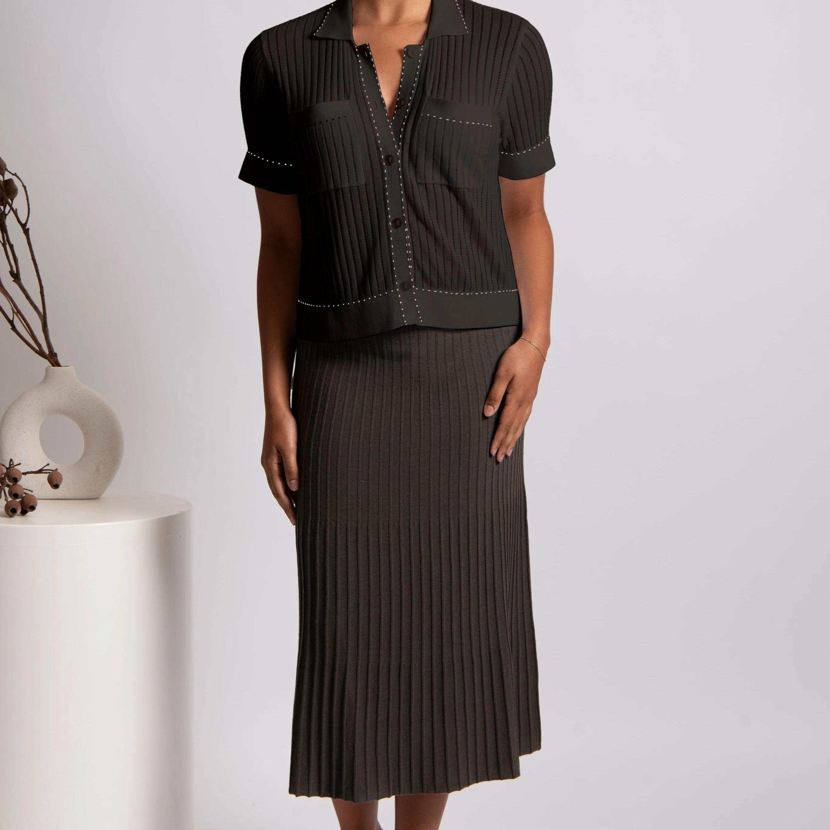 Step Rib Skirt - Olive
