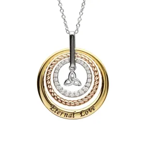 Sterling Silver Triple Circle Trinity Pendant Embellished with White Crystals SW159