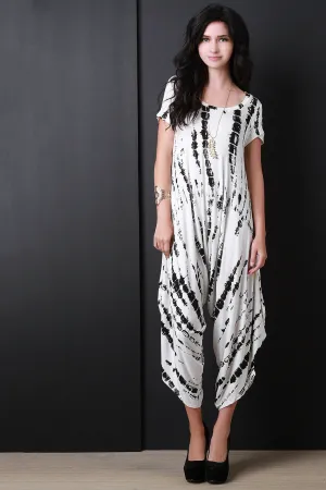 Streak Dye Short Sleeve Harem Jumpsuit
