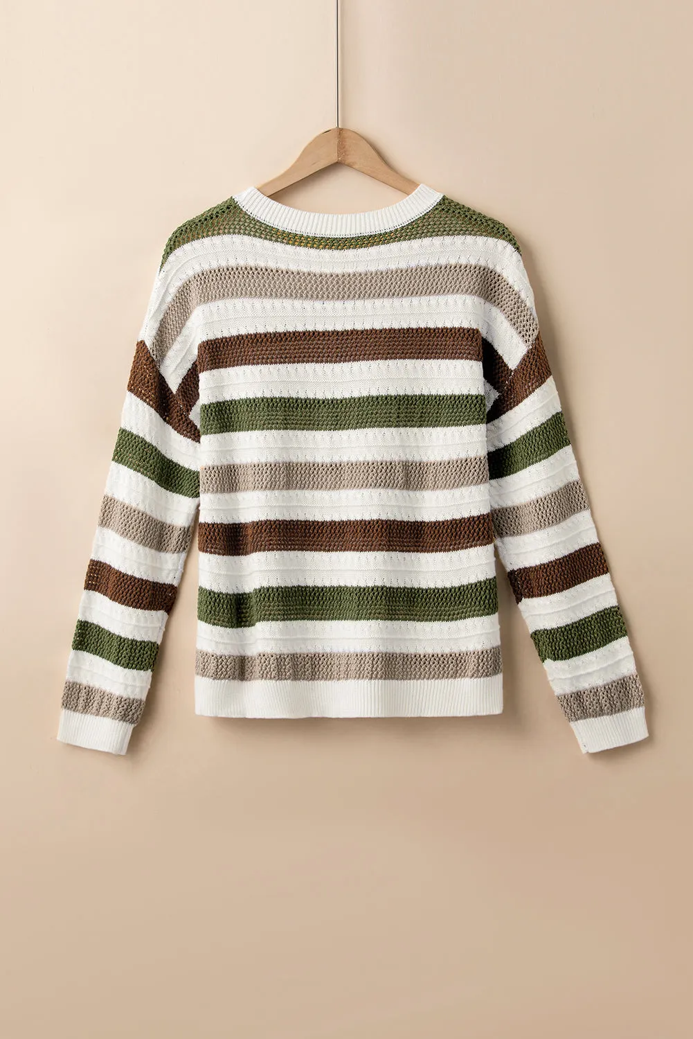 Stripe Crochet Hollow out Knit Sweater