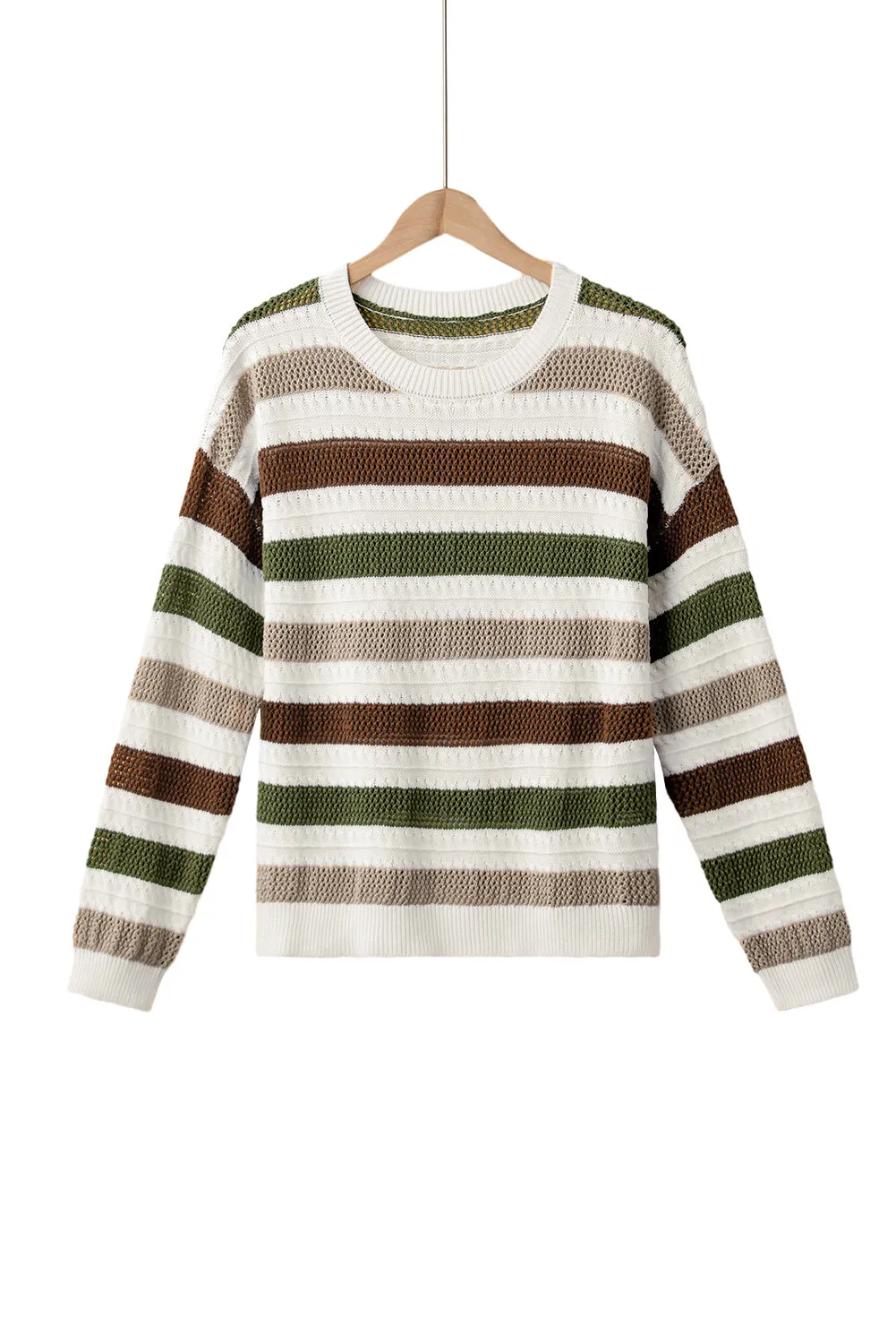 Stripe Crochet Hollow out Knit Sweater