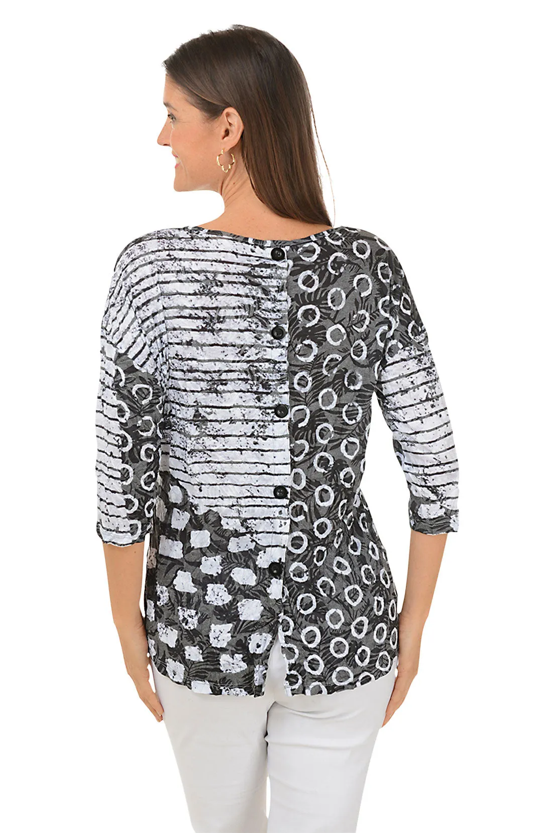 Striped Loops Button-Back Crinkle Top