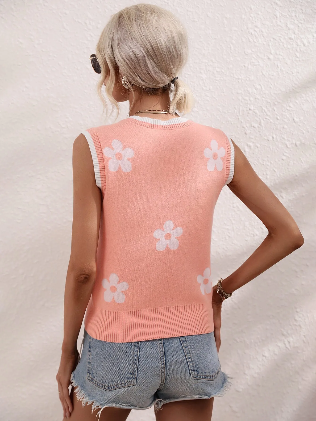 Summer Daisy Knit Tank - Pink