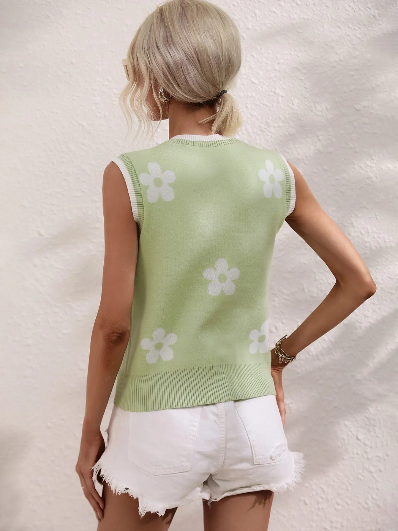 Summer Daisy Knit Tank - Sage
