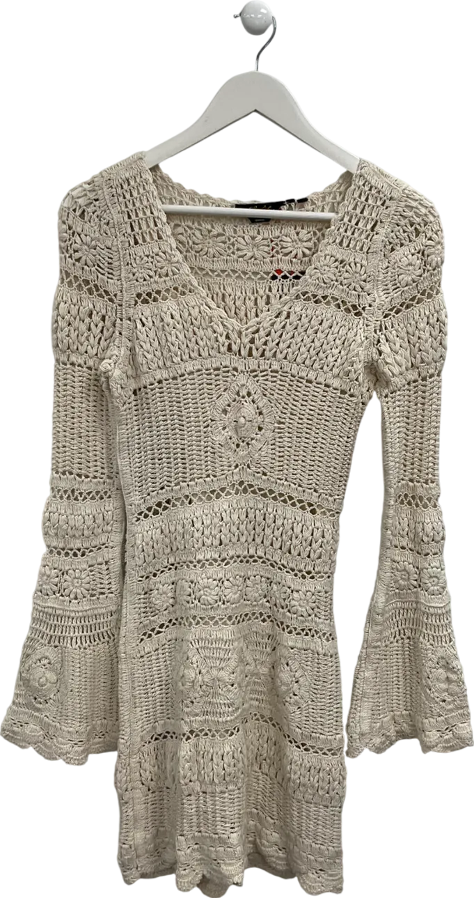 Superdry Cream Crochet Flare Sleeve Mini Dress UK XS/S