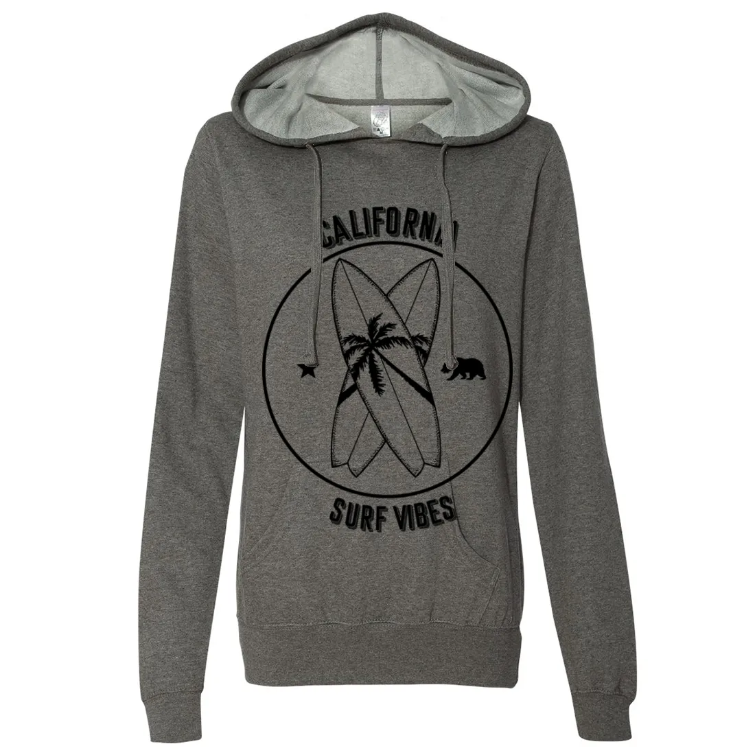 Surf Vibes Black Print Ladies Lightweight Fitted Hoodie