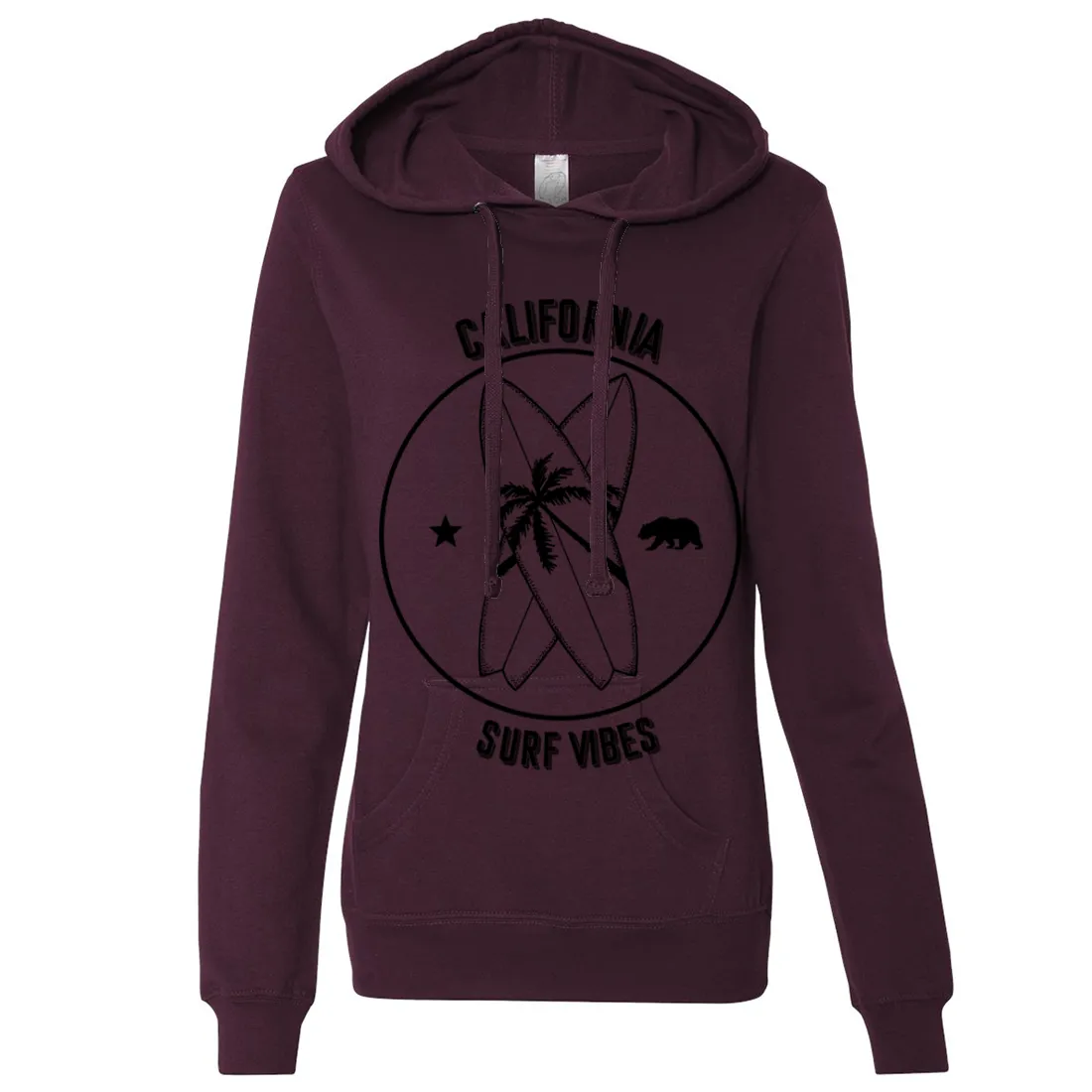 Surf Vibes Black Print Ladies Lightweight Fitted Hoodie